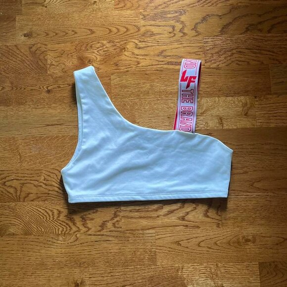 LF The Brand bra top white red logo xs crop one shoulder tailgate game day vtg - Picture 1 of 2